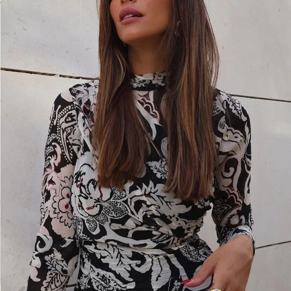 New Zara Zara Printed Dress with Metallic Thread - Picture 5 of 17